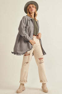 On the Fringe Herringbone Tweed Shirt Jacket - ShopPromesa