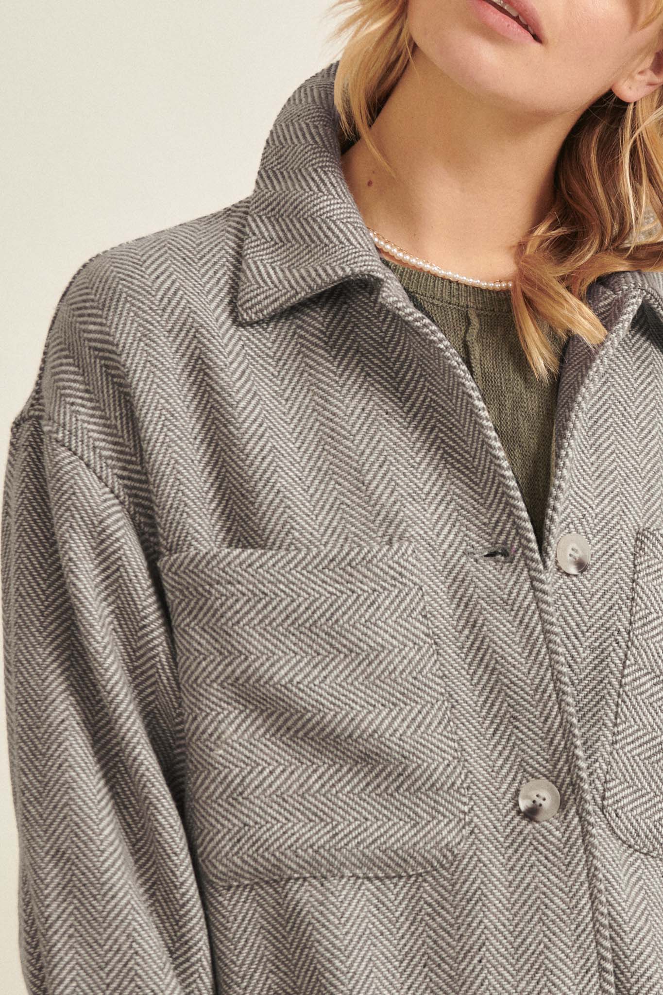 On the Fringe Herringbone Tweed Shirt Jacket - ShopPromesa