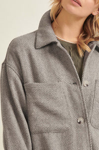 On the Fringe Herringbone Tweed Shirt Jacket - ShopPromesa