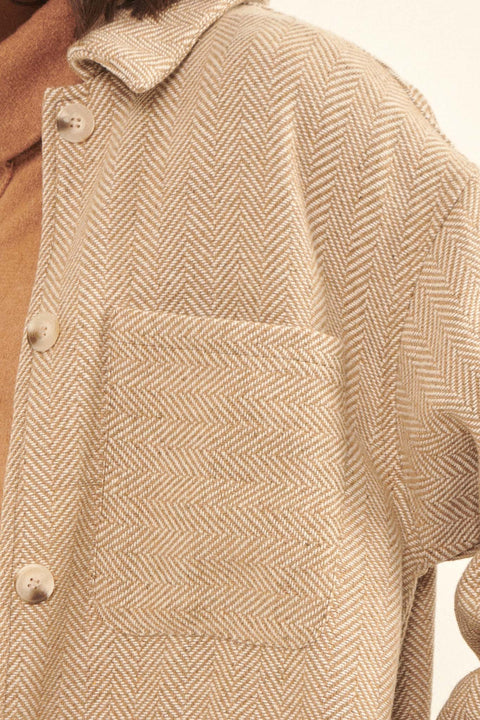 On the Fringe Herringbone Tweed Shirt Jacket - ShopPromesa