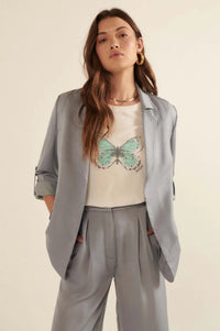 Go With the Flow Washed Satin Roll-Up Blazer - ShopPromesa