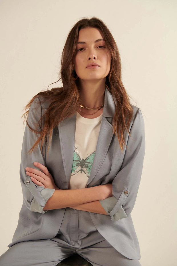 Go With the Flow Washed Satin Roll-Up Blazer - ShopPromesa