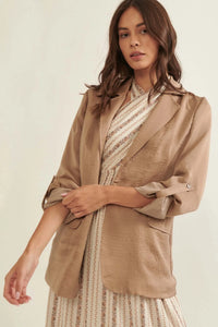 Go With the Flow Washed Satin Roll-Up Blazer - ShopPromesa