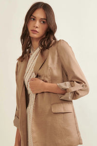 Go With the Flow Washed Satin Roll-Up Blazer - ShopPromesa