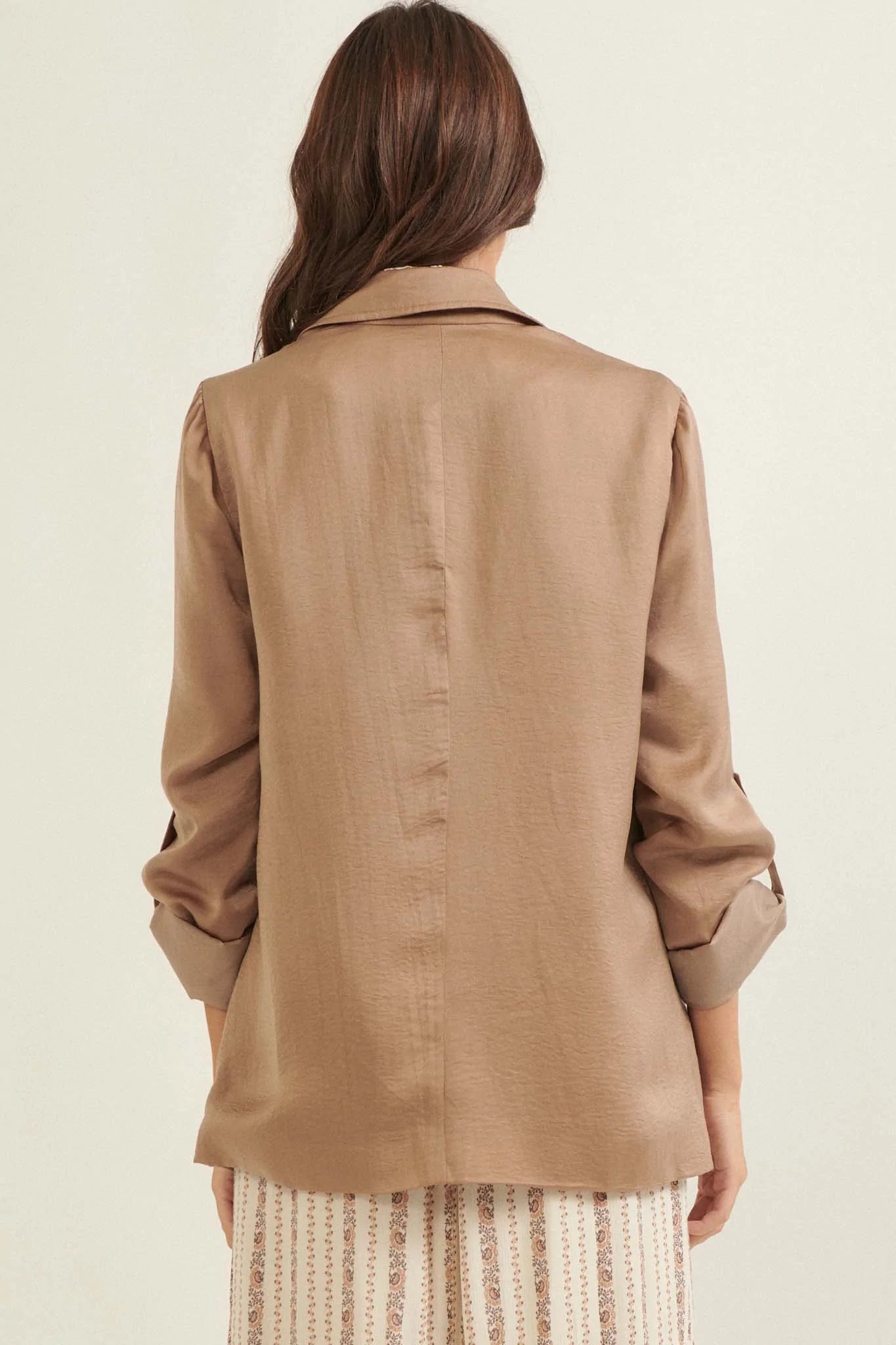 Go With the Flow Washed Satin Roll-Up Blazer - ShopPromesa