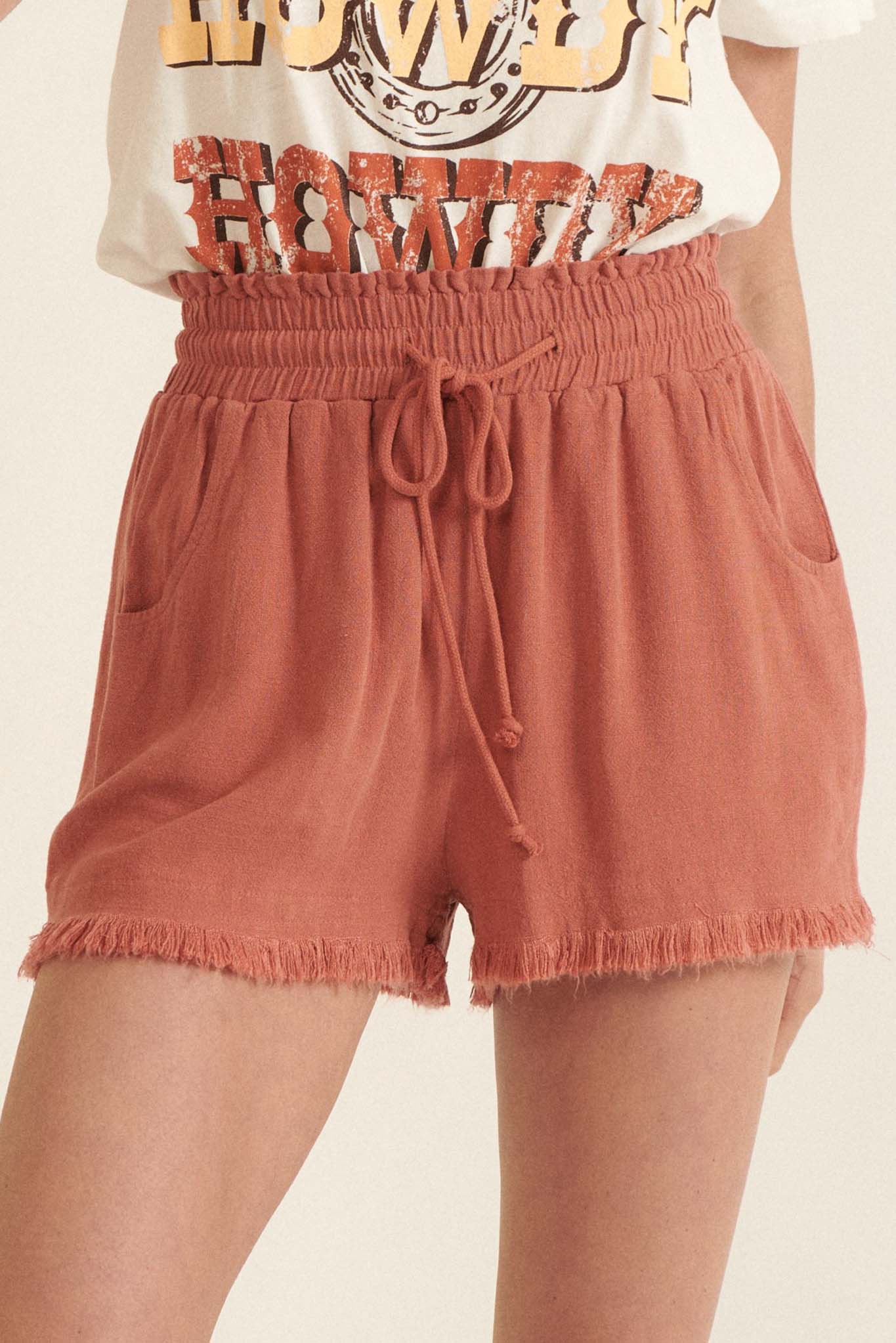 Above the Fray Raw-Edge Drawstring Shorts - ShopPromesa