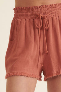 Above the Fray Raw-Edge Drawstring Shorts - ShopPromesa