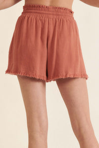 Above the Fray Raw-Edge Drawstring Shorts - ShopPromesa