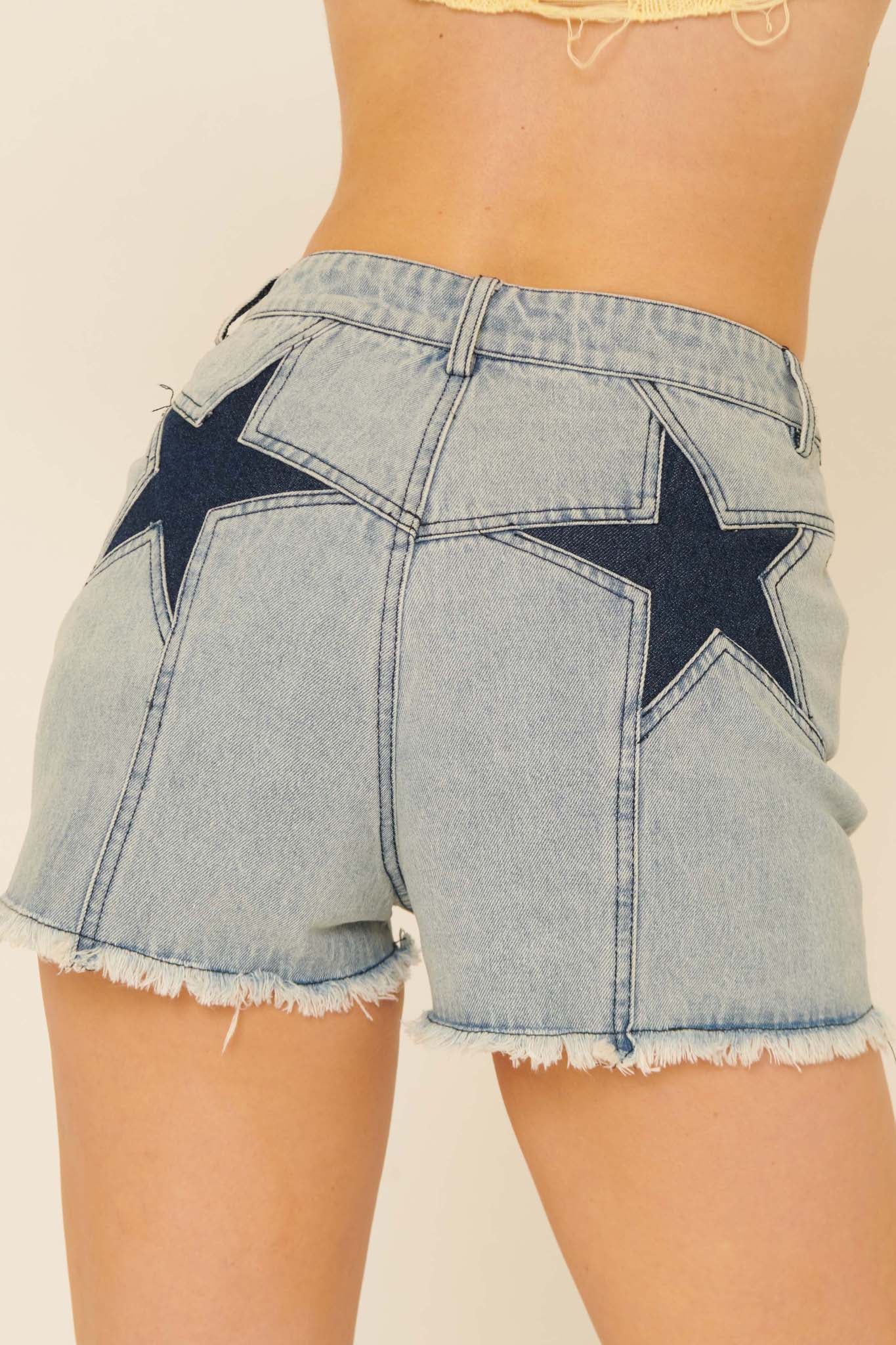 Rising Star Patchwork Acid-Wash Denim Shorts - ShopPromesa