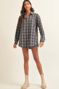 Work From Home Plaid Button-Up Shirt Romper - ShopPromesa