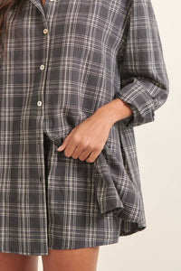 Work From Home Plaid Button-Up Shirt Romper - ShopPromesa