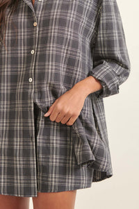 Work From Home Plaid Button-Up Shirt Romper - ShopPromesa