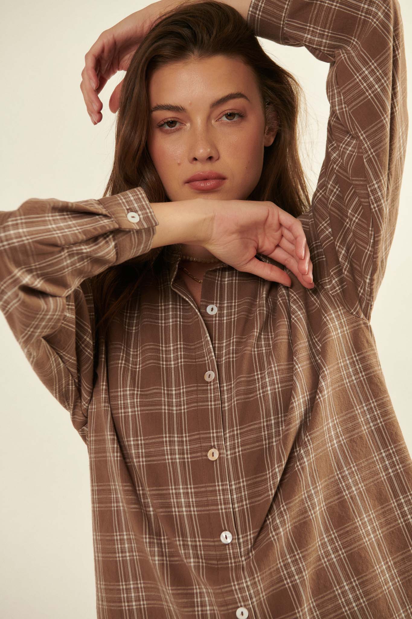 Work From Home Plaid Button-Up Shirt Romper - ShopPromesa