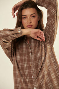 Work From Home Plaid Button-Up Shirt Romper - ShopPromesa