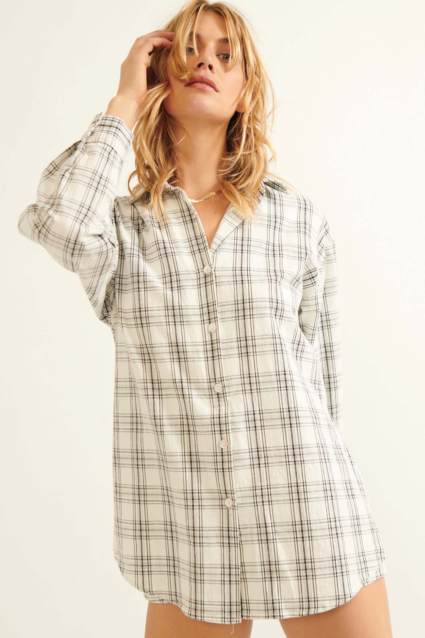 Work From Home Plaid Button-Up Shirt Romper - ShopPromesa