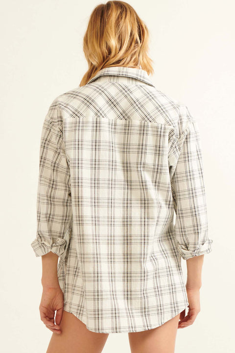 Work From Home Plaid Button-Up Shirt Romper - ShopPromesa