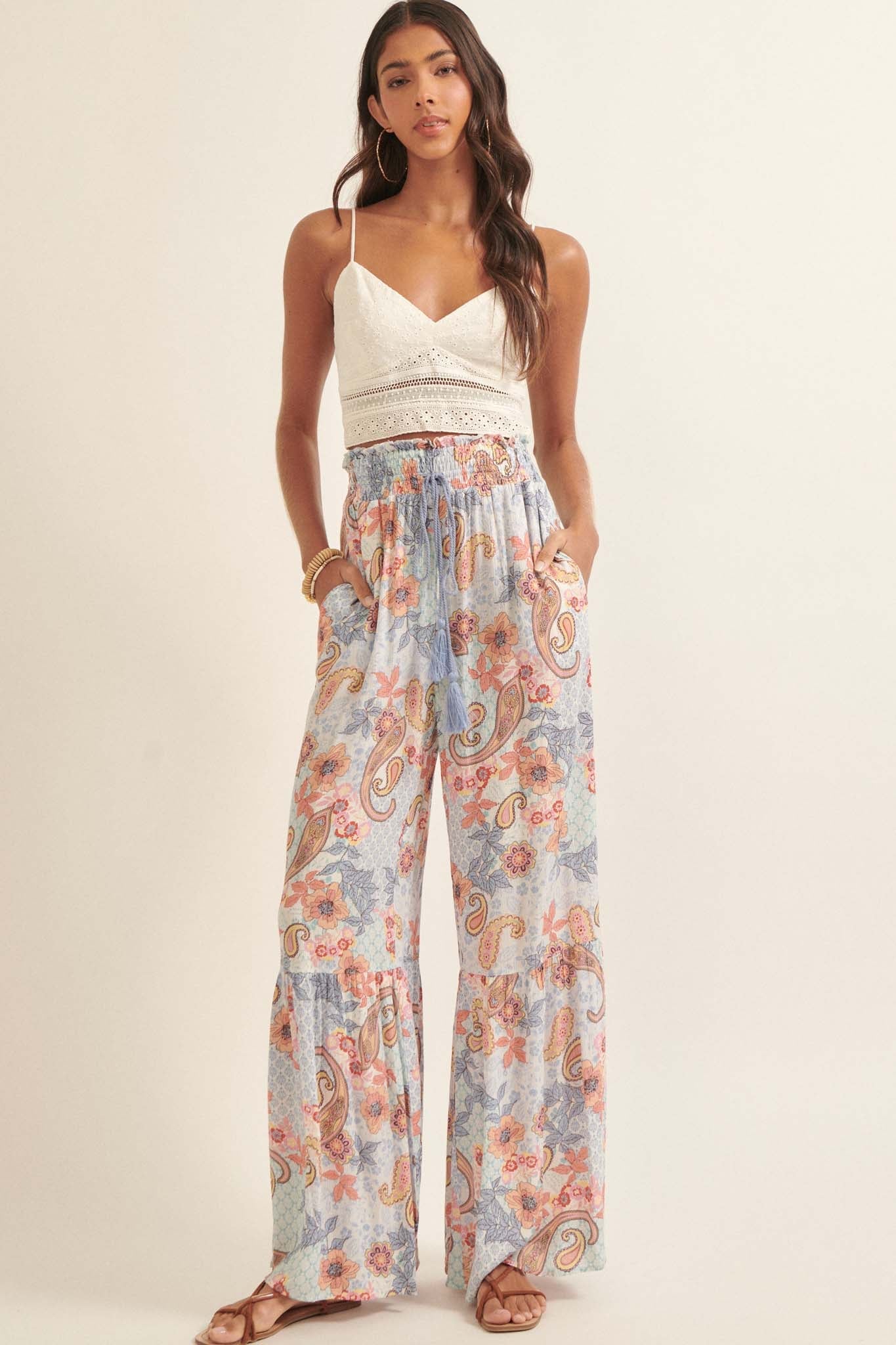 Fantasy World Paisley Wide-Leg Drawstring Pants - ShopPromesa