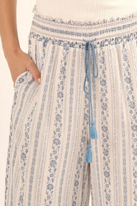 Spring Fever Floral-Stripe Ruffled Wide-Leg Pants - ShopPromesa