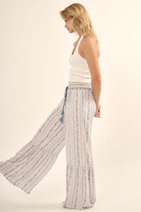 Spring Fever Floral-Stripe Ruffled Wide-Leg Pants - ShopPromesa