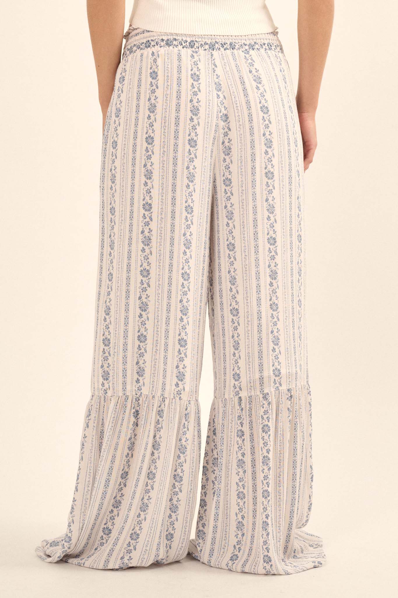 Spring Fever Floral-Stripe Ruffled Wide-Leg Pants - ShopPromesa