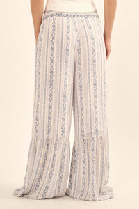 Spring Fever Floral-Stripe Ruffled Wide-Leg Pants - ShopPromesa