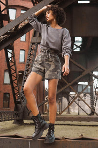 Love Army Belted Camouflage Wide-Leg Shorts - ShopPromesa