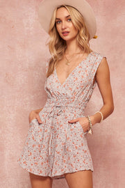 Growing Places Sleeveless Floral Surplice Romper - ShopPromesa