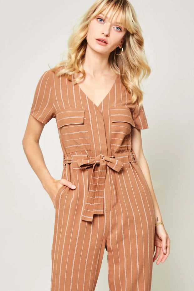 Along These Lines Striped Belted Jumpsuit - ShopPromesa