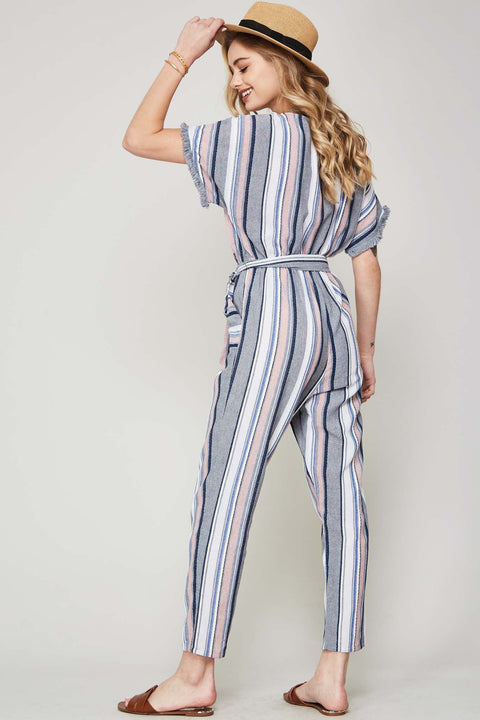 Weekend Escape Striped Belted Kimono Jumpsuit - ShopPromesa