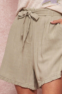 Walk on By Linen-Blend Belted Ruffle Shorts - ShopPromesa