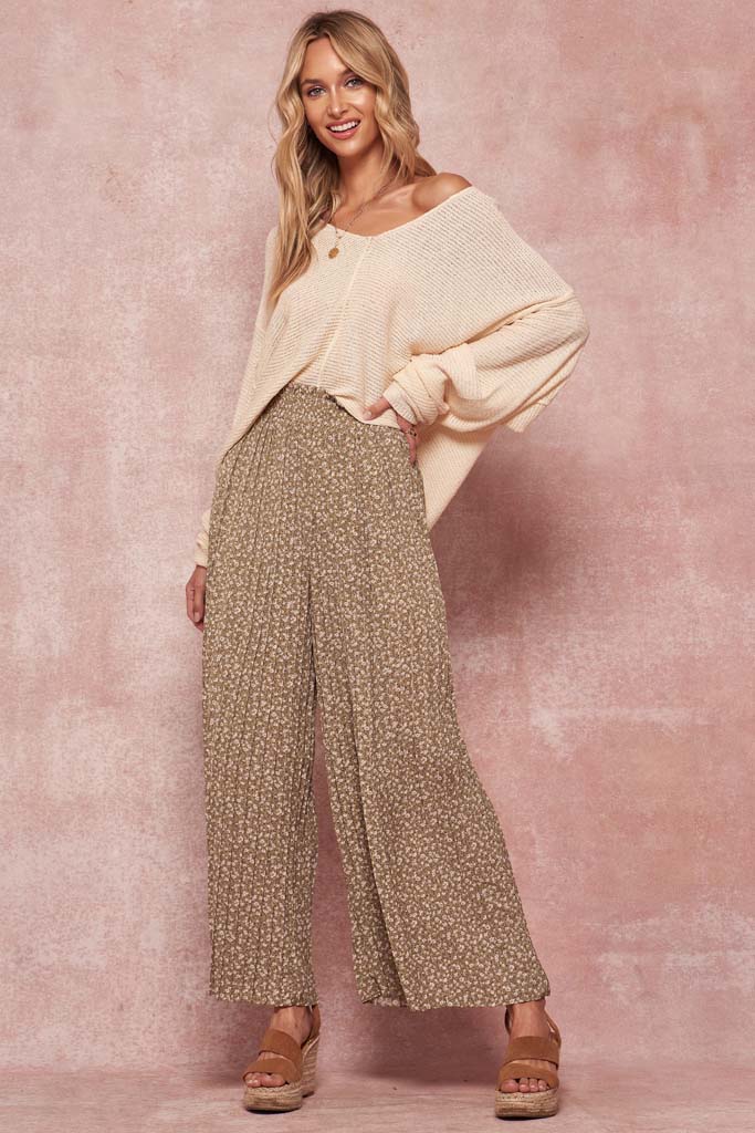 In Bloom Accordion Pleated Floral Palazzo Pants - ShopPromesa