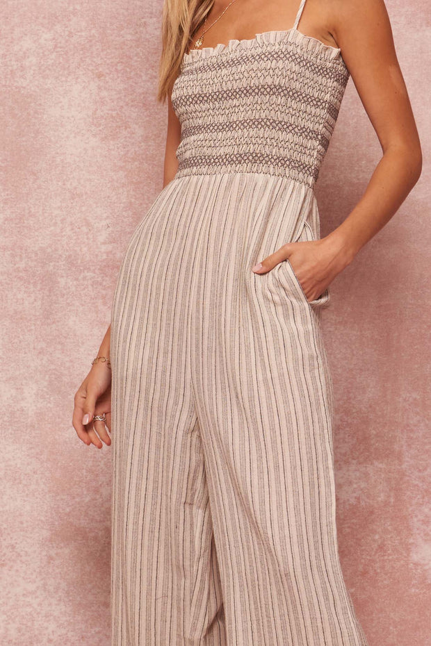 New Latitudes Smocked Striped Jumpsuit - ShopPromesa