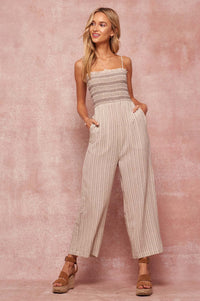 New Latitudes Smocked Striped Jumpsuit - ShopPromesa