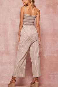 New Latitudes Smocked Striped Jumpsuit - ShopPromesa