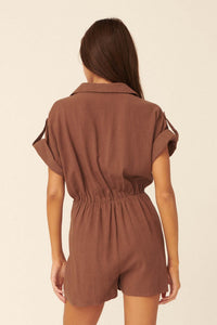 One With Nature Linen-Blend Surplice Romper - ShopPromesa