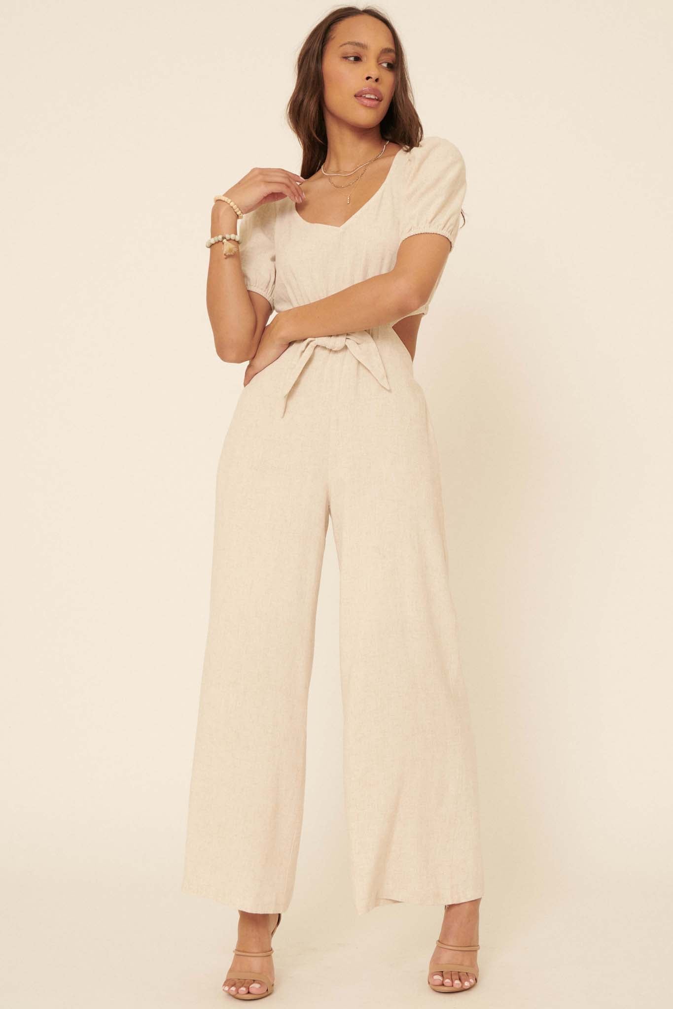 Heaven and Earth Tie-Front Cutout Jumpsuit - ShopPromesa