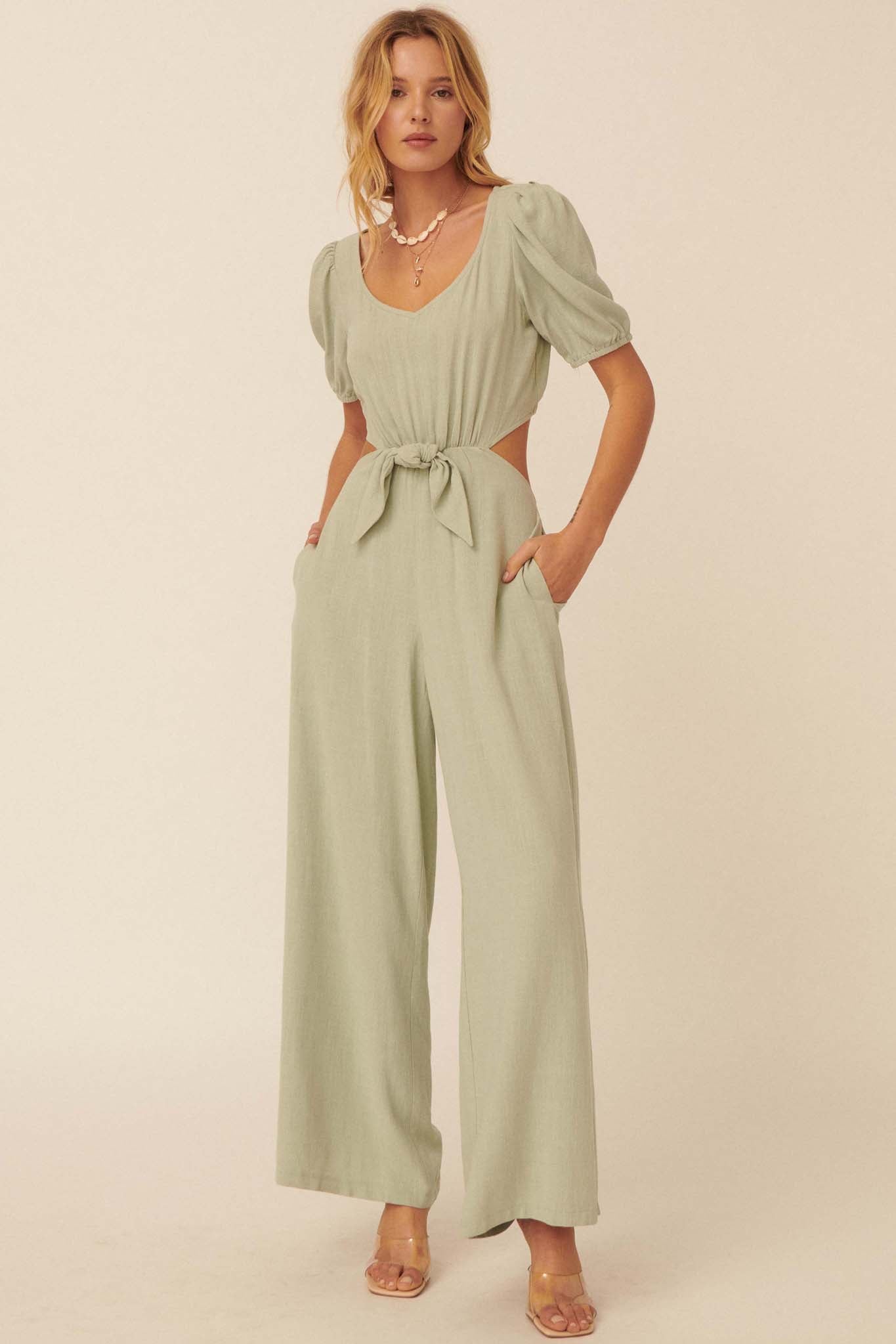 Heaven and Earth Tie-Front Cutout Jumpsuit - ShopPromesa