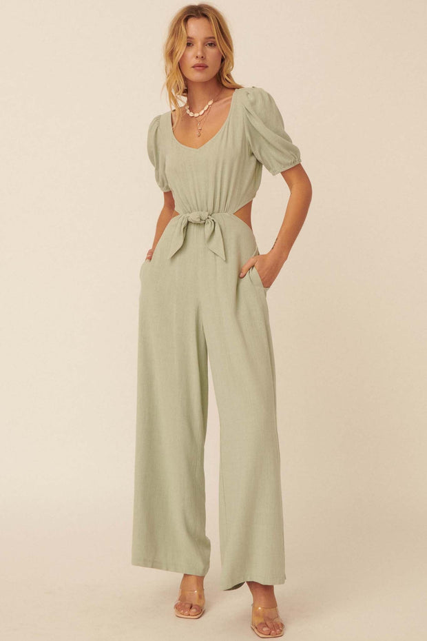 Heaven and Earth Tie-Front Cutout Jumpsuit - ShopPromesa