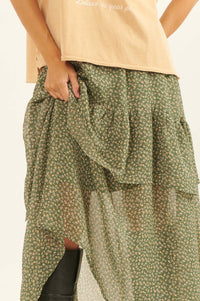 Prairie Song Tiered Floral Chiffon Maxi Skirt - ShopPromesa