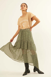 Prairie Song Tiered Floral Chiffon Maxi Skirt - ShopPromesa