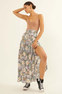 Gorgeous Garden Floral Drawstring Maxi Skirt - ShopPromesa