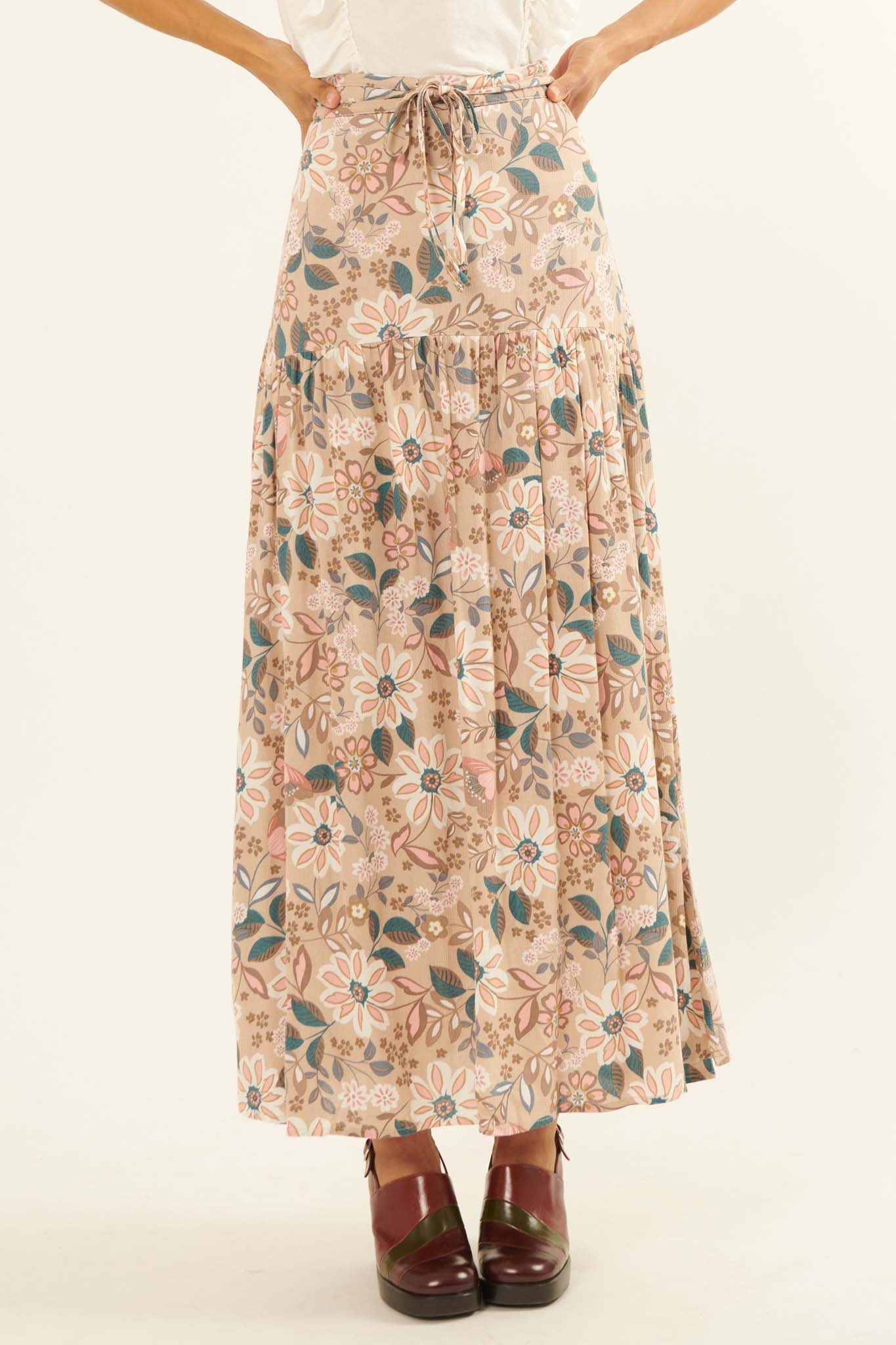 Gorgeous Garden Floral Drawstring Maxi Skirt - ShopPromesa