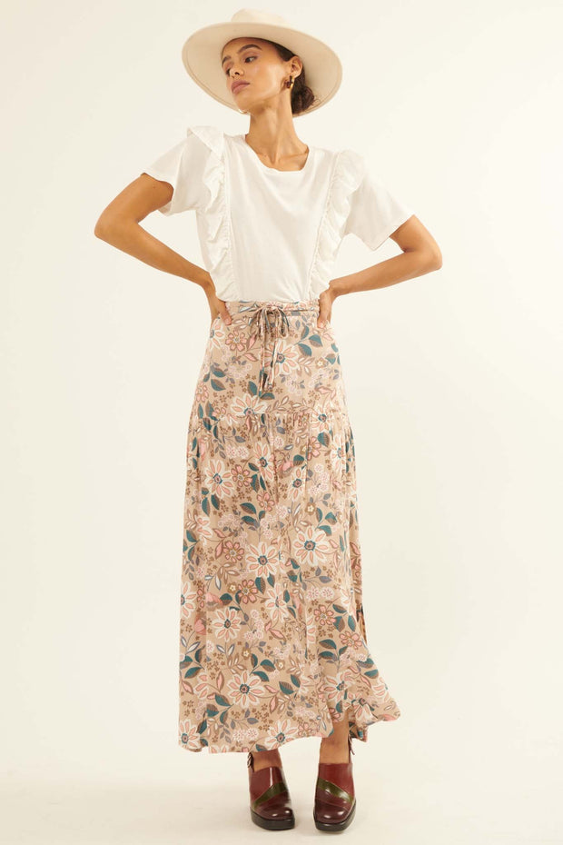Gorgeous Garden Floral Drawstring Maxi Skirt - ShopPromesa