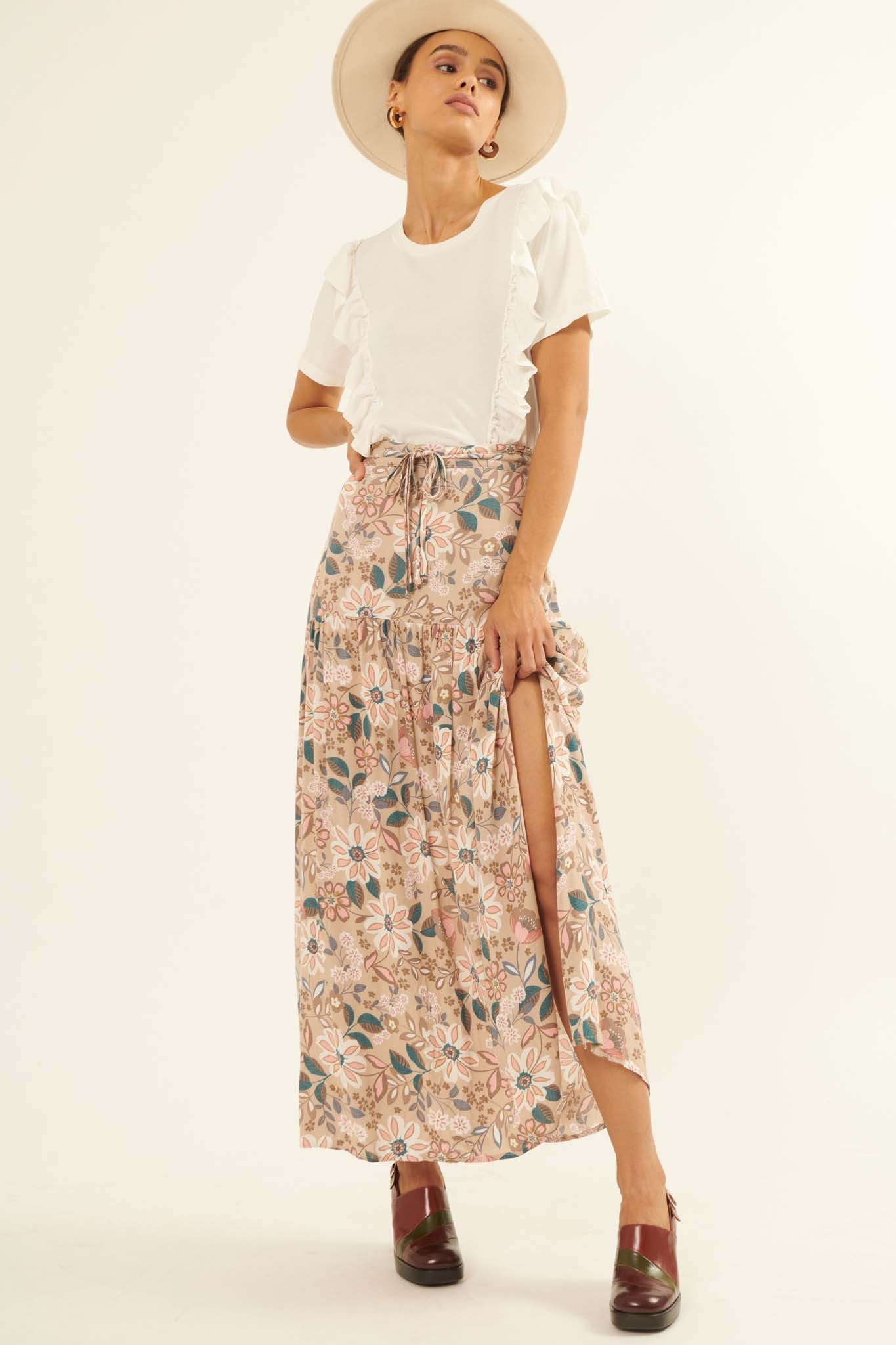 Gorgeous Garden Floral Drawstring Maxi Skirt - ShopPromesa