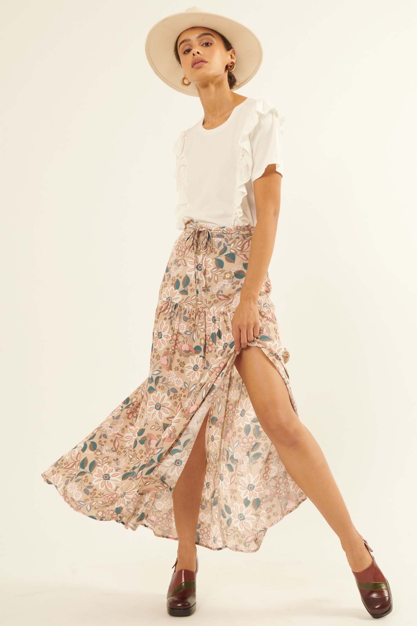 Gorgeous Garden Floral Drawstring Maxi Skirt - ShopPromesa