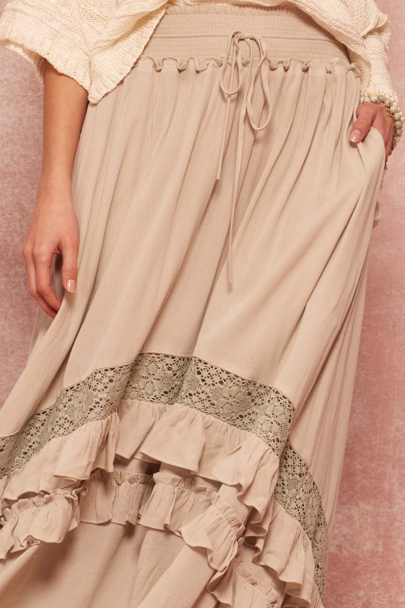 Over Yonder Ruffled Lace-Trimmed Prairie Skirt - ShopPromesa