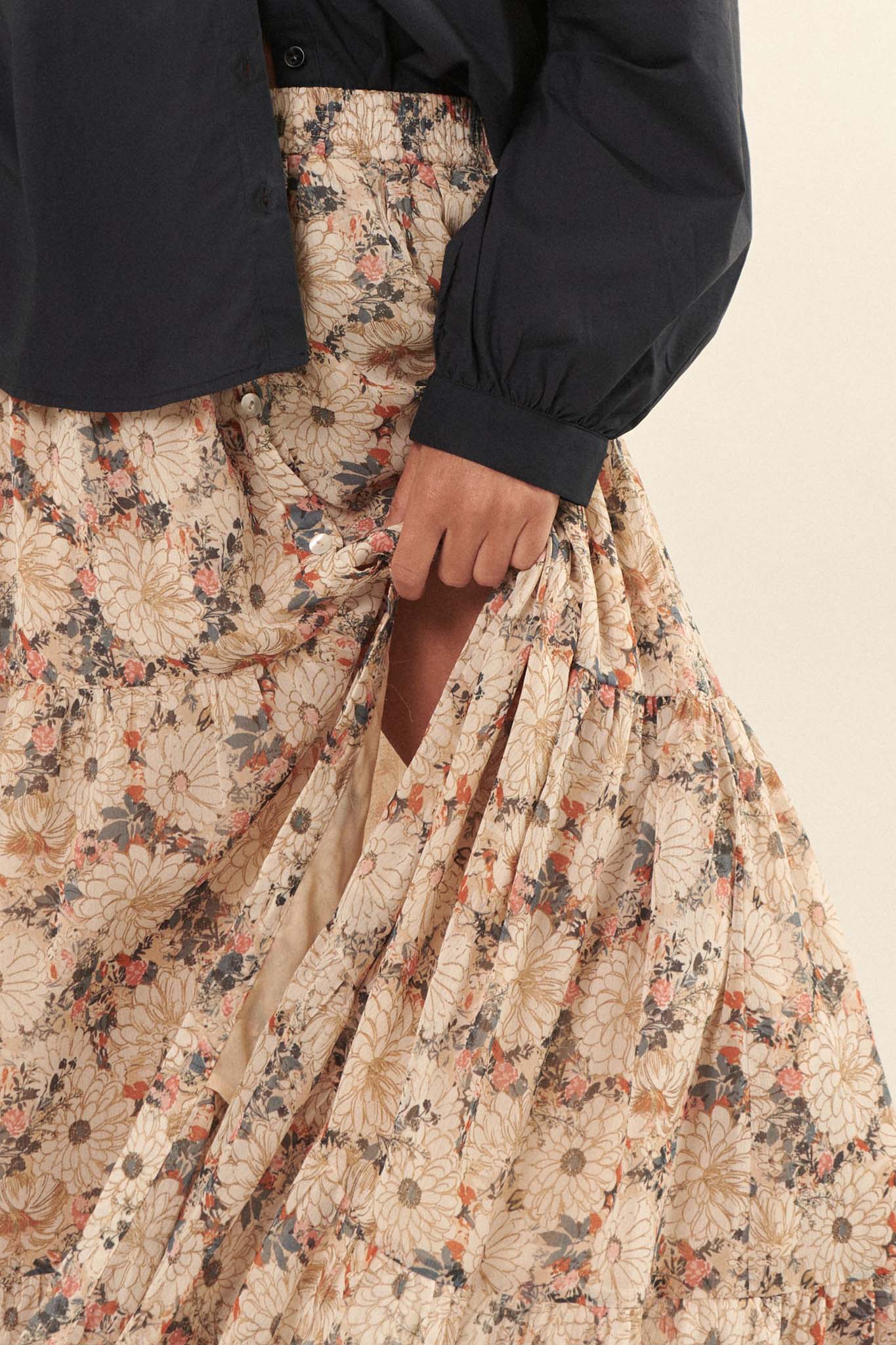 Embrace the Day Tiered Floral Maxi Skirt - ShopPromesa