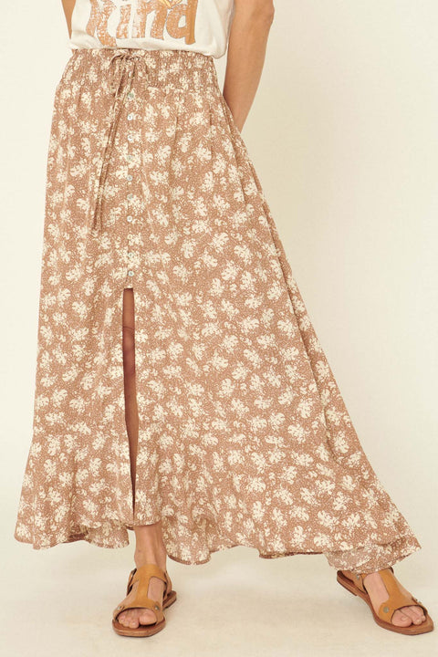 Blown Away Abstract Floral Button-Front Maxi Skirt - ShopPromesa