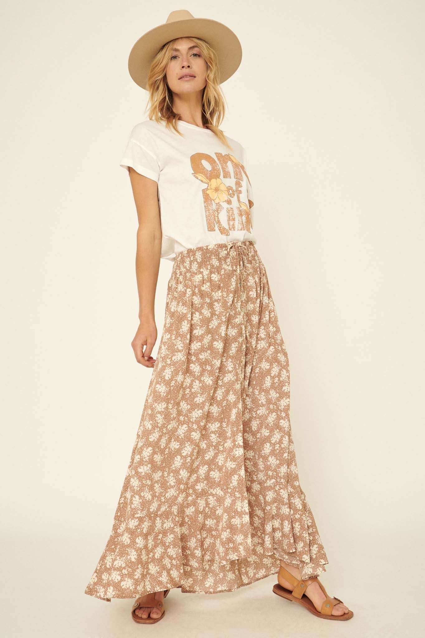 Blown Away Abstract Floral Button-Front Maxi Skirt - ShopPromesa