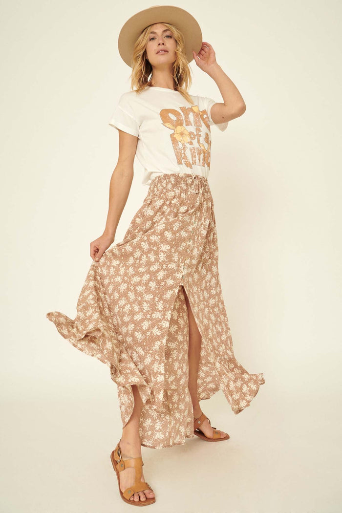 Blown Away Abstract Floral Button-Front Maxi Skirt - ShopPromesa